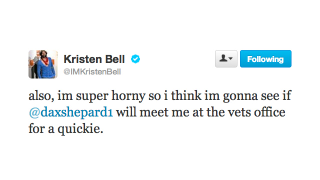 Illustration for article titled Kristen Bell Is Not Turned On by the Vet's Office, Guys